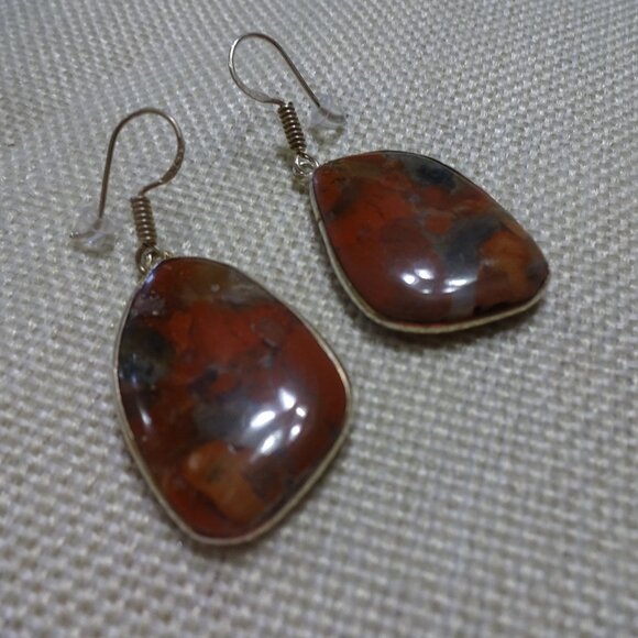 Natural RED MOSS AGATE Handmade Sterling 925 Dangle Earrings #478C - Picture 1 of 3